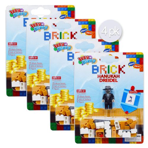  Izzy ‘n’ Dizzy Build Your Own Brick Dreidel - 35 Block Pieces, 4 Sticker Sets, 4 Figure Set - Binyan Blocks - Hanukah Toys, Games - Assorted Designs