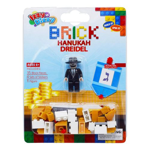  Izzy ‘n’ Dizzy Build Your Own Brick Dreidel - 35 Block Pieces, 4 Sticker Sets, 4 Figure Set - Binyan Blocks - Hanukah Toys, Games - Assorted Designs