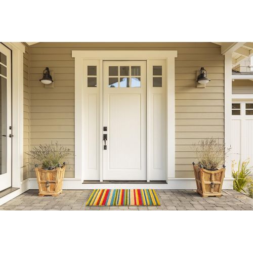  J&M Home Fashions Natural Coir Coco Fiber Non-Slip Outdoor/Indoor Doormat, 18x30, Heavy Duty Entry Way Shoes Scraper Patio Rug Dirt Debris Mud Trapper Waterproof-Bright Stripes