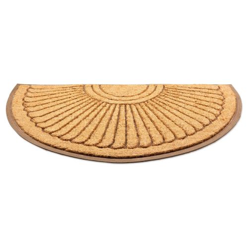  J&M Home Fashions Natural Coir PVC Non-Slip Doormat, 30x48, Heavy Duty Entry Way Shoes Scraper Patio Rug Dirt Debris Mud Trapper Waterproof-Sunburst Half Round