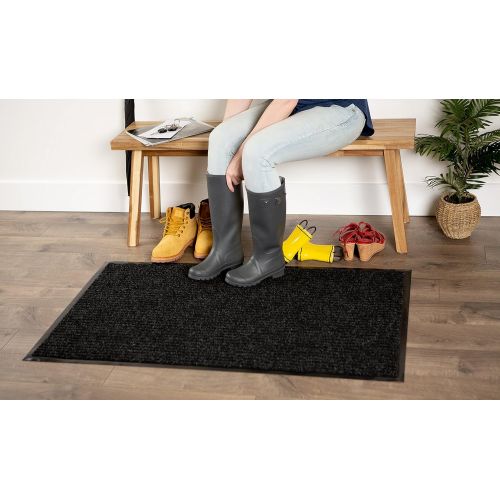  J&M Home Fashions J&M, Utility Doormat, Heavy Duty, Ribbed and Waterproof, 30x48, Charcoal Black