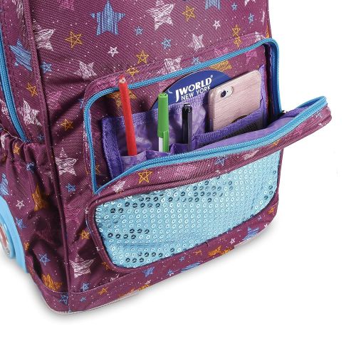  J+World+New+York J World New York Kids Sparkle Rolling Backpack, Stars, One Size