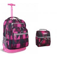 J World Block Pink Sundance Roller Backpack Back Pack and Corey Lunch Bag Set