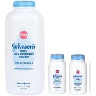 [아마존베스트]J & J Johnsons Pure Cornstarch Baby Powder 15 Oz + Johnsons Pure Corstarch Travel Size 1.5 Oz, 2 pk