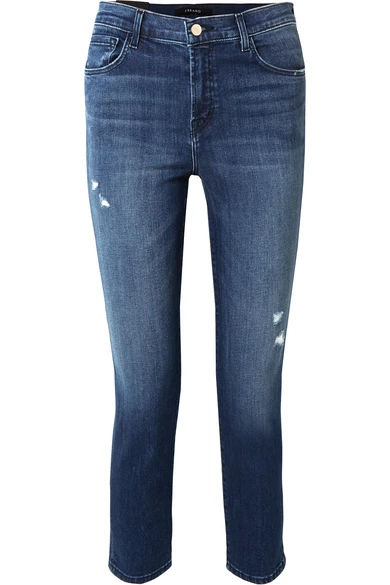 J Brand Ruby cropped distressed high-rise slim-leg jeans