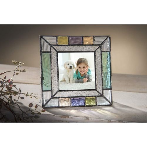  [아마존베스트]J Devlin Glass Art Colorful Glass Picture Frames Square 3x3 Photo Table Top Blue Peach Purple Turquoise Home Decor Family Baby Gift J Devlin Pic 372-33