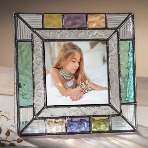  [아마존베스트]J Devlin Glass Art Colorful Glass Picture Frames Square 3x3 Photo Table Top Blue Peach Purple Turquoise Home Decor Family Baby Gift J Devlin Pic 372-33