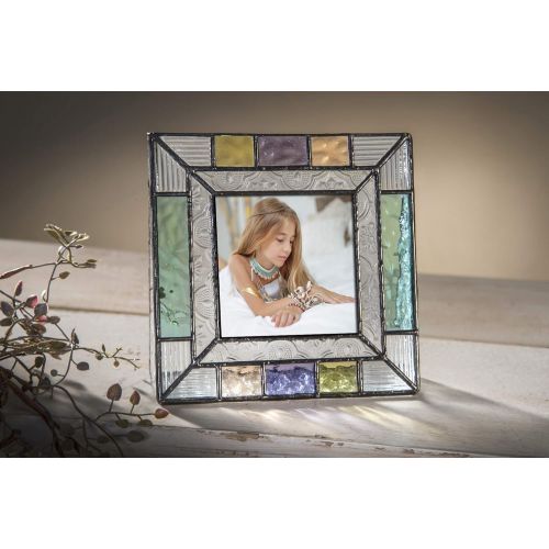  [아마존베스트]J Devlin Glass Art Colorful Glass Picture Frames Square 3x3 Photo Table Top Blue Peach Purple Turquoise Home Decor Family Baby Gift J Devlin Pic 372-33