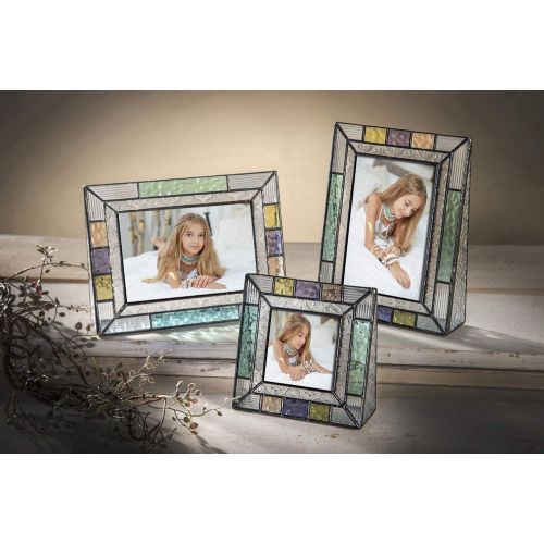  [아마존베스트]J Devlin Glass Art Colorful Glass Picture Frames Square 3x3 Photo Table Top Blue Peach Purple Turquoise Home Decor Family Baby Gift J Devlin Pic 372-33