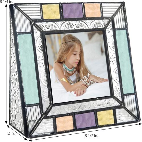  [아마존베스트]J Devlin Glass Art Colorful Glass Picture Frames Square 3x3 Photo Table Top Blue Peach Purple Turquoise Home Decor Family Baby Gift J Devlin Pic 372-33