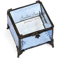 [아마존베스트]J Devlin Glass Art Personalized Baby Keepsake Box Customized Baptism Christening Gift Blue Glass Box 837 EB217-2