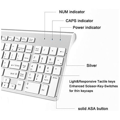  [아마존베스트]J JOYACCESS Wireless Keyboard and Mouse,JOYACCESS USB Slim Wireless Keyboard Mouse with Numeric Keypad Compatible with iMac Mac PC Laptop Tablet Computer Windows (Silver White)