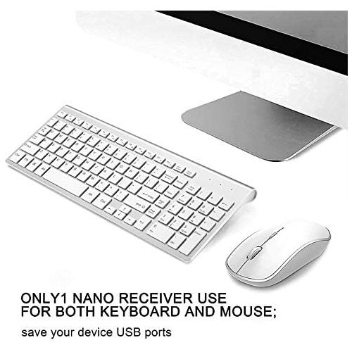  [아마존베스트]J JOYACCESS Wireless Keyboard and Mouse,JOYACCESS USB Slim Wireless Keyboard Mouse with Numeric Keypad Compatible with iMac Mac PC Laptop Tablet Computer Windows (Silver White)