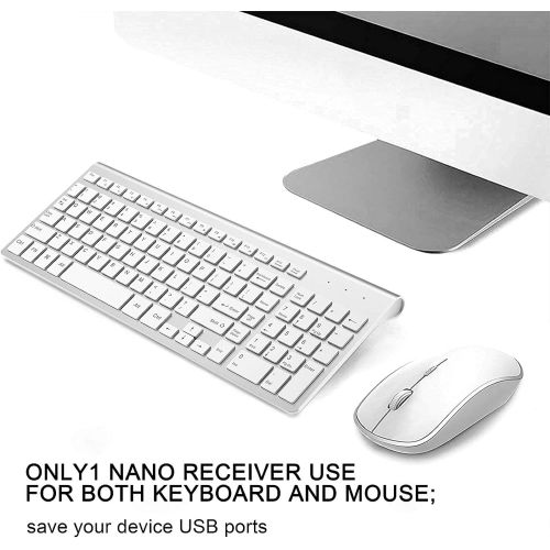  [아마존베스트]J JOYACCESS Wireless Keyboard and Mouse,JOYACCESS USB Slim Wireless Keyboard Mouse with Numeric Keypad Compatible with iMac Mac PC Laptop Tablet Computer Windows (Silver White)