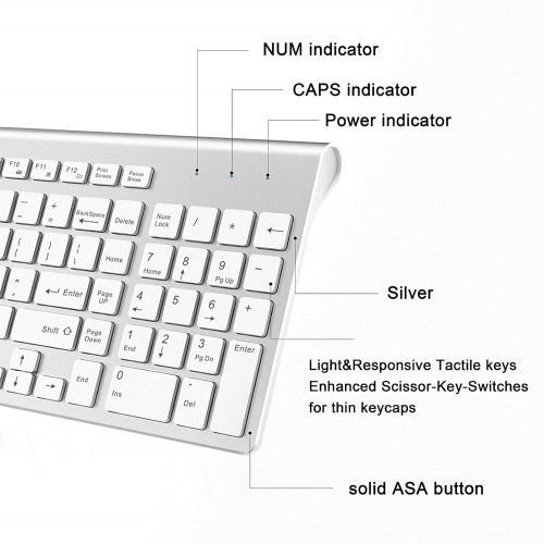  [아마존베스트]J JOYACCESS Wireless Keyboard and Mouse,JOYACCESS USB Slim Wireless Keyboard Mouse with Numeric Keypad Compatible with iMac Mac PC Laptop Tablet Computer Windows (Silver White)