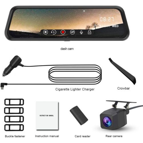  [아마존 핫딜] J Junsun Backup Camera 10 inch Mirror Dash Cam Dual Lens Front Rear Dash Camera 1080P Full Touch Screen Video Streaming Rear View Mirror Loop Recording, Parking Monitor, Night Vision, Water