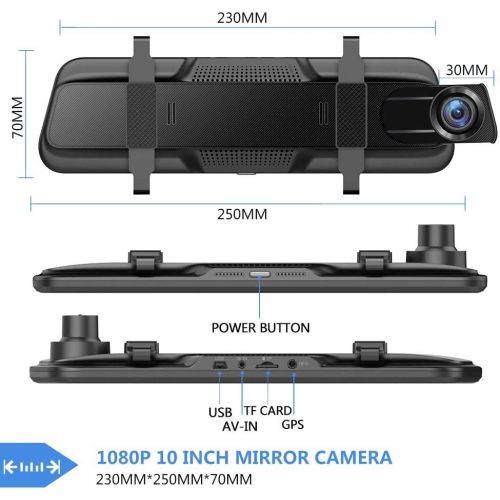  [아마존 핫딜] J Junsun Backup Camera 10 inch Mirror Dash Cam Dual Lens Front Rear Dash Camera 1080P Full Touch Screen Video Streaming Rear View Mirror Loop Recording, Parking Monitor, Night Vision, Water