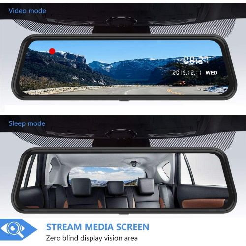  [아마존 핫딜] J Junsun Backup Camera 10 inch Mirror Dash Cam Dual Lens Front Rear Dash Camera 1080P Full Touch Screen Video Streaming Rear View Mirror Loop Recording, Parking Monitor, Night Vision, Water