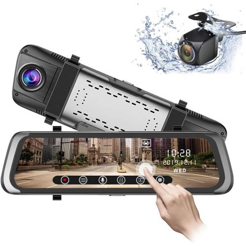 준선 Junsun Mirror Dash Cam 10 inch 1080P Full Touch Screen Stream Media Front Rear Dual Lens Dashboard Recorder Waterproof Reversing Camera