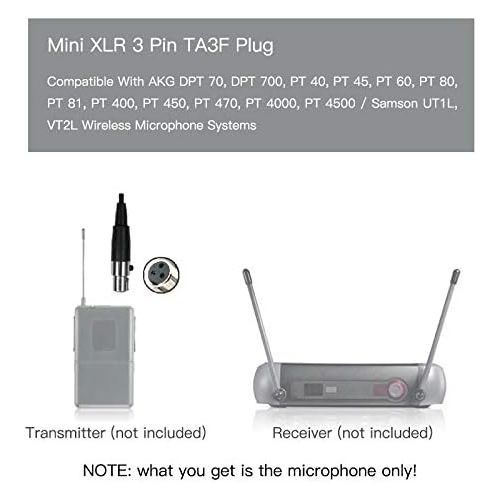  JK MIC-J 044 Lapel Microphone Lavalier Microphone Compatible with AKG Samson Wireless Transmitter - Mini XLR TA3F Plug