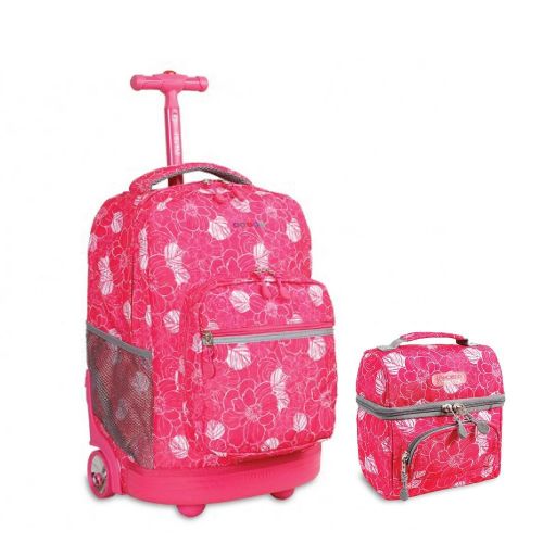  J World New York Sunrise Rolling Backpack & Corey Lunch bag Set (Aloha)