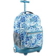 J World New York Sunrise Rolling Backpack. Roller Bag with Wheels, Blue Vine, 18