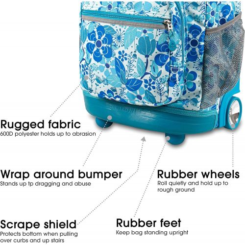  J World New York Sunrise Rolling Backpack. Roller Bag with Wheels, Blue Vine, 18
