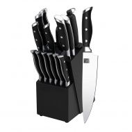 J and J 16 Piece Kitchen Knives, Stainless Steel Chefs Knife Set with Wooden Block