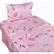 J-pinno Girl Princess Party Make Up Dress Up Pink Twin Sheet Set for Kids Girl Children,100% Cotton, Flat Sheet + Fitted Sheet + Pillowcase Bedding Set