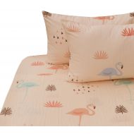 J-pinno Girls Flamingo Double Layer Muslin Cotton Bed Sheet Set Full, Flat Sheet & Fitted Sheet & Pillowcase Natural Hypoallergenic Bedding Set (4, Full)