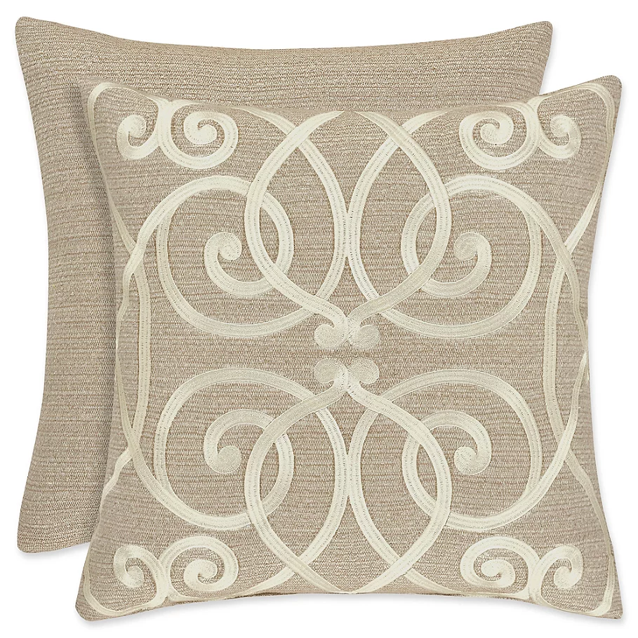  J. Queen New York Romano Embroidered Damask Square Throw Pillow in Taupe