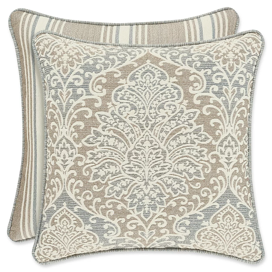 J. Queen New York Romano Damask Square Throw Pillow in Blue