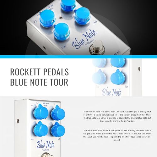  J. Rockett Audio Designs Blue Note Tour Series Overdrive Pedal with 12 Pack Guitar Picks, Cable, and Fibertique Cloth
