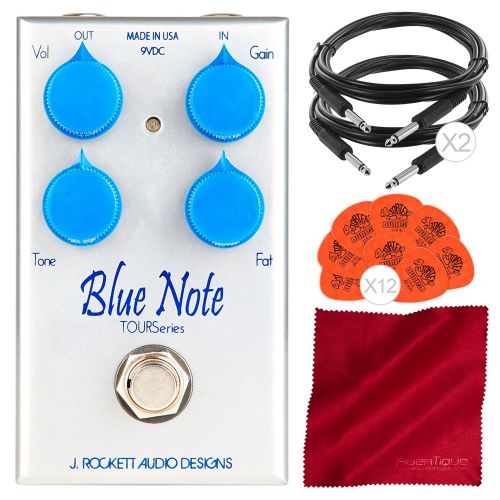  J. Rockett Audio Designs Blue Note Tour Series Overdrive Pedal with 12 Pack Guitar Picks, Cable, and Fibertique Cloth