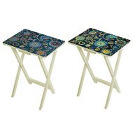 J. Thomas Teal and Dark Blue Paisley, Set of Two, Foldable TV Tray Tables