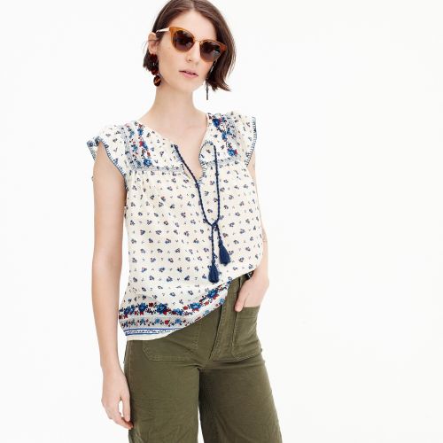 제이크루 Jcrew Point Sur flutter-sleeve peasant top in cotton voile