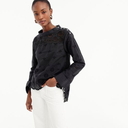 제이크루 Jcrew Petite funnelneck shirt in eyelet