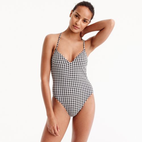 제이크루 Jcrew Lace-up back one-piece swimsuit in matte gingham