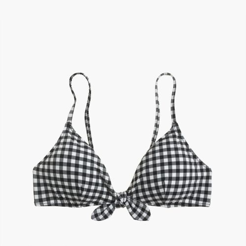 제이크루 Jcrew Tie-front bikini top in matte gingham