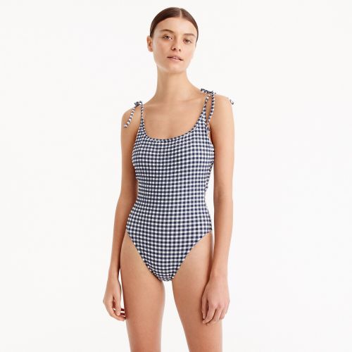 제이크루 Jcrew Shoulder-tie one-piece swimsuit in classic gingham