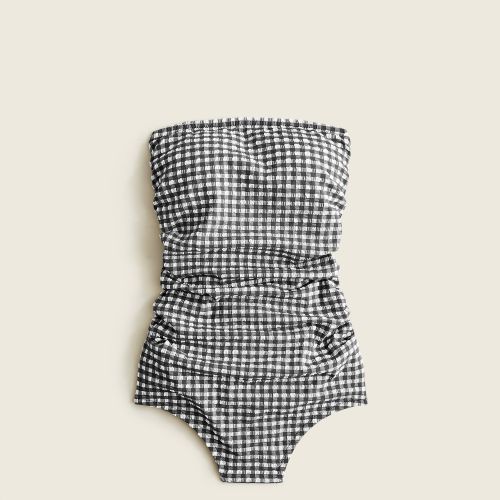 제이크루 Jcrew Gingham ruched bandeau one-piece swimsuit