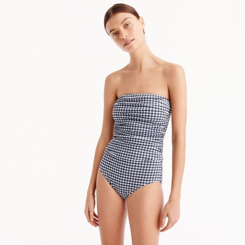 제이크루 Jcrew Gingham ruched bandeau one-piece swimsuit