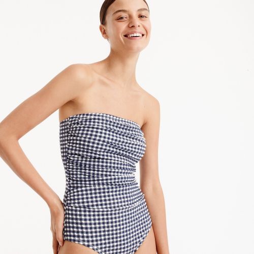 제이크루 Jcrew Gingham ruched bandeau one-piece swimsuit