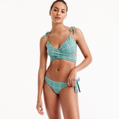 제이크루 Jcrew Longline wrap bikini top in emerald foulard print