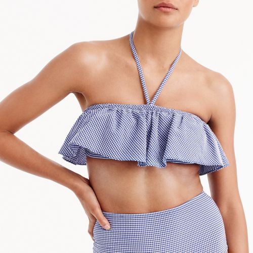 제이크루 Jcrew Ruffle bandeau bikini top in tiny gingham