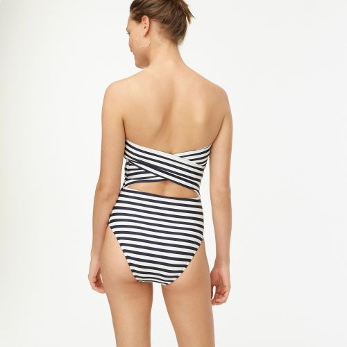 제이크루 Jcrew Cross-back bandeau one-piece in classic stripe