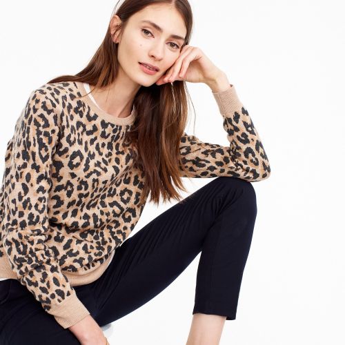 제이크루 Jcrew Merino crewneck sweatshirt in leopard