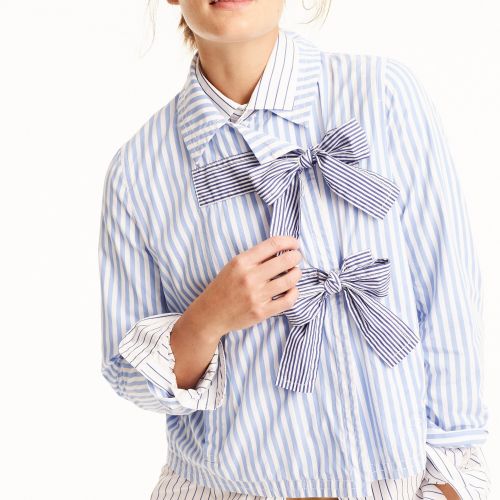 제이크루 Jcrew Bow-front cropped jacket in mixed stripe