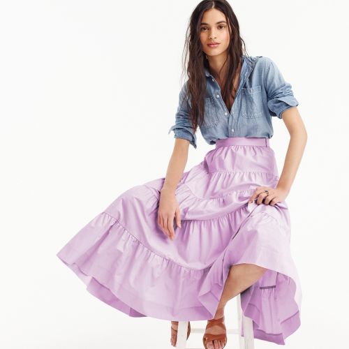 제이크루 Jcrew Tiered midi skirt in cotton poplin