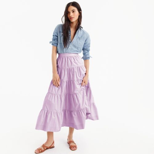 제이크루 Jcrew Tiered midi skirt in cotton poplin